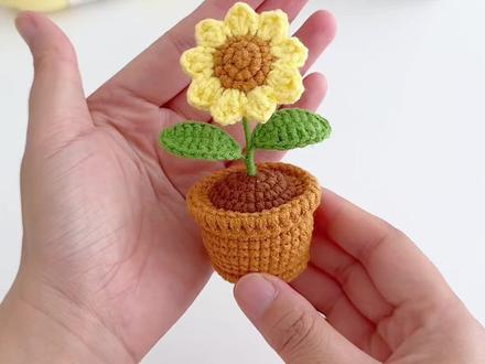 钩织向日葵小盆栽@苏苏姐家官方旗舰店 唯棉4股 09鸡黄➕23浅棕色➕78冬青绿