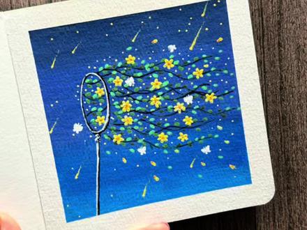 【捕捉春天】|把迎春花和星光都兜进画里🌼🌟 谁懂啊!春天的风一吹,连路边的迎春花都在发光✨
忍不住拿起丙烯马克笔,画了这张「捕春图」——
用网兜兜住满枝的迎春花,还有细碎的星光和飘落的花瓣,
好像把整个春天的温柔都攥在了手里🌿🌼
#丙烯马克笔绘画 #艺术在抖音 #春天的色彩#春天请你画朵花 #慕多星丙烯马克笔
