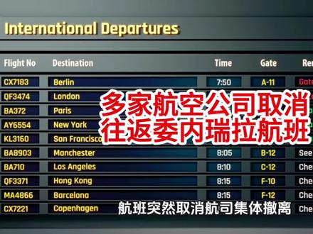 多家航空公司取消往返委内瑞拉航班