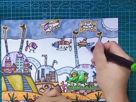 科幻画《海底城市》#科幻画 #儿童画教程 #儿童画 #抖音小助手