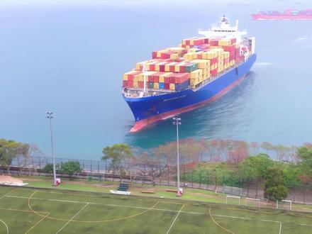 惊险一幕!万吨集装箱货轮"刹车失灵"直冲海堤!