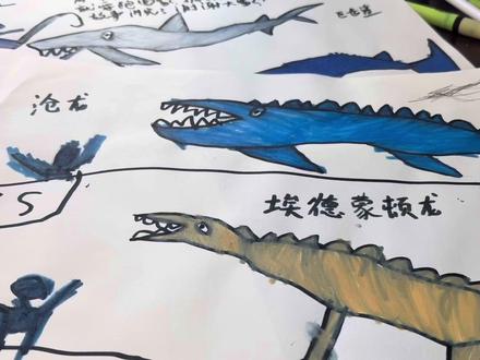 人类幼崽天天在创作,乐此不疲!#儿童绘画作品 #哥斯拉 #恐龙绘画 #沧龙 #食海者