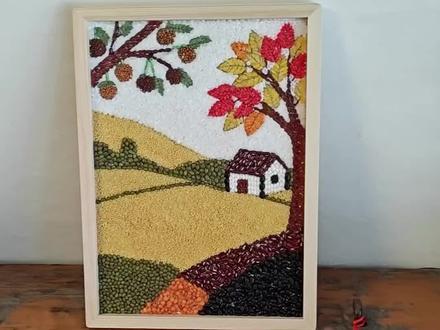 实木一体全背景五谷画粘贴方法