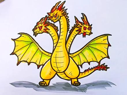 画个王者基多拉。要是没有哥斯拉,基多拉可能要在地球称王称霸#儿童简笔画 #简笔画 #儿童画 #基多拉 #简笔画教程 @抖音小助手 @DOU+小助手