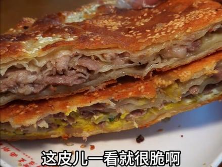 菏泽街边的壮馍.一个饼四斤肉四斤面. 外皮酥脆.肉超多.到底是南方人没见过北方的豪迈了这也太香了#壮馍 #地方特色美食 #街边美食 #妈呀太香了 #南方人在北方
