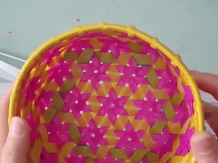 #手工编织零基础教学 小号六角花收纳筐教程一