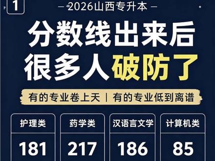 2026山西专升本分数线一出来,
很多人今年真的破防了。
我本来以为最卷的是医学,
结果现在连师范、汉语言都开始180+了。
今年高分专业:
药学217
口腔医学215
针灸推拿203
数学与应用数学190
汉语言文学186
但另一边:
环境化工62
建筑水利83
计算机85
安全工程89
反差真的太大了。
很多人现在才发现:
专升本最难的,
可能根本不是考试。
而是:
你到底会不会选专业。
这两年越来越多人开始扎堆:
护理、师范、医学、汉语言。
因为大家都觉得:
“稳定比什么都重要。”
结果就是:
热门专业越来越卷。
反而一些以前没人愿意报的专业,
现在分数线低到离谱。
但低分不代表简单,
而是很多人根本不敢选。
现在山西专升本已经越来越像:
“信息差游戏”。
有人只知道刷题,
有人已经开始研究:
- 哪些专业竞争小
- 哪些学校容易上岸
- 哪些专业看着热门其实很坑
- 哪些低分专业性价比更高
最后结果完全不一样。
所以现在真正拉开差距的,
从来不是学习能力。
而是谁更早知道信息。
评论区聊聊:
如果重新选一次专业,
你还会报现在这个吗?#山西专升本 #专升本#专升本英语