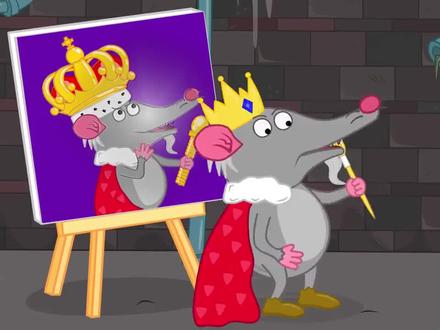 卡通动画彩色小剑鱼把画作当靶子