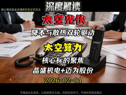 马斯克等巨头布局及AI算力能耗瓶颈的驱动下,太空光伏正从实验室走向大规模商业化。报告核心论证了异质结(HJT)电池凭借柔性、轻量化及低温工艺优势,将成为太空光伏的终局技术路线,全面替代昂贵的砷化镓电池。#太空光伏 #马斯克 #晶盛机电 #迈为股份