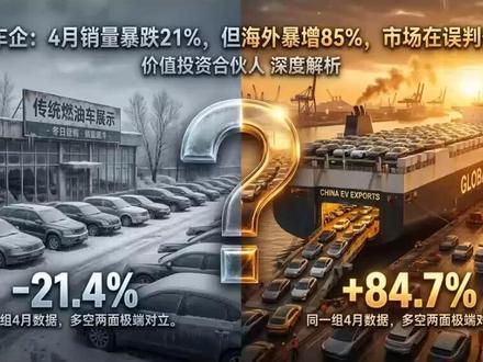 中国车企:4月销量暴跌21%,但海外暴增85%,市场在误判什 2026年4月,中国乘用车零售同比暴跌21.4%,市场一片悲观。但同一份数据里,出口却暴增84.7%,电动车渗透率首次突破60%。野村证券最新研报将全年预期下调8%,却依然喊出"转型期而非衰退期"——这个判断到底靠不靠谱?本期视频带你拆解三个关键问题:
国内需求到底有多差?库存和价格数据里藏着什么结构性真相?
海外扩张为何成了中国车企最关键的增长引擎?比亚迪在欧洲凭什么冲到第12名?
下半年有没有反转?超快充、刀片电池2.0和新补贴能点燃需求吗?
如果你也在纠结中国汽车赛道到底该不该碰,这期数据拆解值得看完。感谢收看价值投资合伙人,点赞订阅,评论区聊聊你的判断。 #中国汽车 #电动车 #比亚迪 #宁德时代 #野村证券