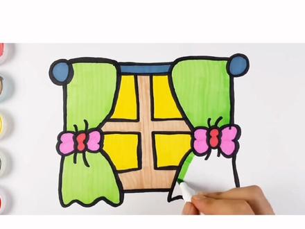 每天一画:教孩子画窗户窗帘并上色🎨#简笔画 #画画 #儿童画教程 #水彩