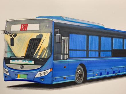 手绘宇通新能源公交车,喜欢吗 #马克笔绘画 #宇通公交车 #新能源公交车 #画车 #公交迷