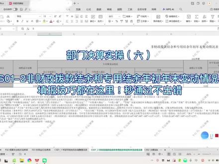 部门决算CS01-2非财政拨款结余和专用结余情况表填写技巧 体制内财务|部门决算实操(六)CS01-2非财政拨款结余和专用结余年初年末变动情况表!
填报技巧都在这里!秒通过不出错!
.
1️⃣调整前年初数=2024年决算F02表数据
2️⃣调整后年初数=2025年【非财政拨款结余】和【累计结余】账套内年初数
3️⃣年末数=2025年【非财政拨款结余】和【累计结余】账套内年末数=F02表中数据。
#会计小知识每日分享 #每天跟我涨知识 #财务干货 #部门决算 #体制内财务