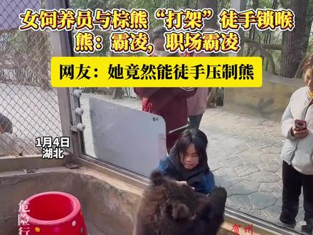 女饲养员与棕熊“打架”徒手锁喉!熊:霸凌,职场霸凌……其实他们关系挺好的(视频来源:@每一天笑嘻嘻 )#徒手锁喉棕熊 #棕熊 #女饲养员