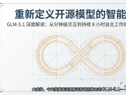GLM-5.1 深度解读:能独立工作8小时的开源模型 智谱发布新一代开源旗舰模型GLM-5.1,744B参数MoE架构,编程评分达Claude Opus 4.6的94.6%,价格仅为其1/5。最震撼的是——它能独立工作8小时,自主规划、执行、迭代优化,交付完整工程成果。本视频深度解析GLM-5.1的技术架构、三代模型对比、三个震撼案例,以及性价比分析。
#智谱AI #GLM51 #AI #VibeCoding #开源 @智谱