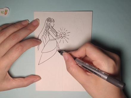 趣味简笔画:如何用一张纸手绘灵公主和冰公主合体变身,融合漂亮 #手绘 #简笔画 #画画 #儿童画 #手工diy