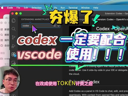 codex 一定要配合 vscode 使用!!!
codex 没有编辑和查看代码的功能,AI 修改代码之后,都无法直接 review ,最好的解决方案就是在 vscode 里面安装一个 codex 插件,这样是最完美的