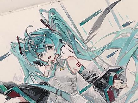 看我用手帐笔给初音上色的小思路!不用手指,不用棉签,笔尖碰创 #初音未来 #蓝果手帐笔 #教程 #上色 #画画