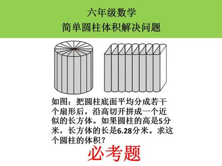 六下数学:圆柱沿高切开拼成长方体。求这个圆柱的体积?#手写冷知识 #科普日常冷知识 #数学思维 #圆柱体积