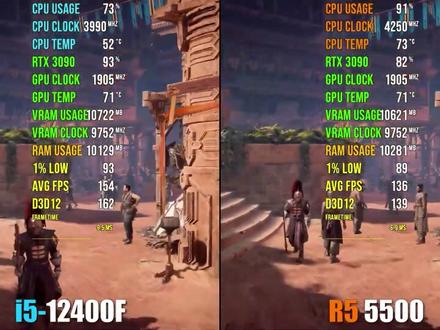 AMD Ryzen 5 5500 vs. i5 12400F 游戏测试 #显卡 #CPU #游戏 #AMD
