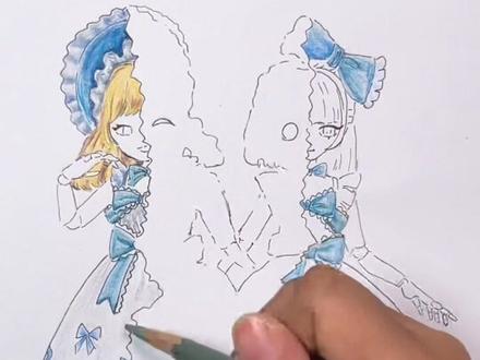 彩铅简笔画,卡通画蛋仔派对双生怨灵姐妹,一对特殊的姐妹花 #画画 #蛋仔派对 #惊魂寻宝队 #手绘过程#彩铅画