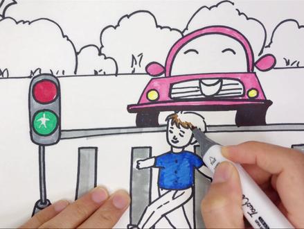 交通安全主题绘画来喽,先出一份简单的