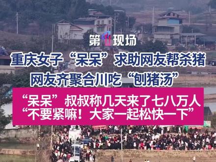 重庆女子“呆呆”求助网友帮杀猪,网友齐聚合川吃"刨猪汤"。1月12日,重庆合川,第一现场原创采访 “呆呆”叔叔:几天来了七八万人,交警都来了五六十个,村里都在安排。不要紧嘛!大家一起松快一下。#呆呆 #杀年猪 #合川文旅 #媒体精选计划