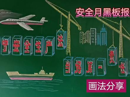 安全生产月黑板报的画法与讲解,粉笔画,示范, #粉笔字 #创意 #快乐学习快乐成长