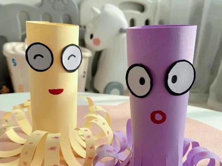 30秒就能学会的立体八抓鱼,快来一起动手制作吧~#立体手工#儿童画#亲子手工