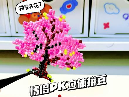 情侣pk挑战超火的立体拼豆|简单立体猫猫vs会开花的拼豆 #拼豆 #立体拼豆 #我染上了拼豆 #创作者中心 #创作灵感