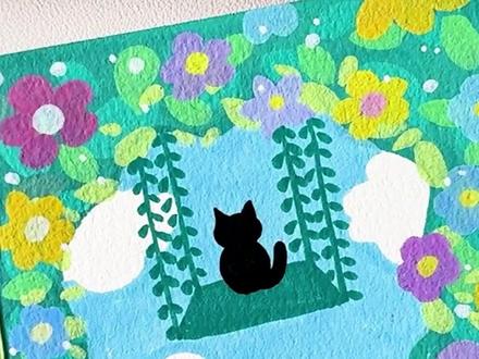 救命!30 秒学小猫荡秋千!花海秋千 + 软萌的可爱谁扛得住 #画画 #零基础学画画 #小猫 #秋千 #初描丙烯马克笔