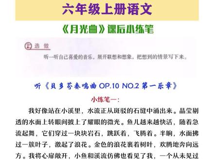 六年级上册语文《月光曲》课后小练笔范文#月光曲#课后小练笔 #六年级语文#每天学习一点点