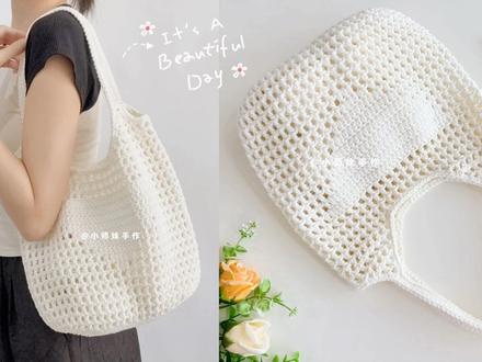 钩针托特包:夏季镂空单肩包,纯色经典百搭款