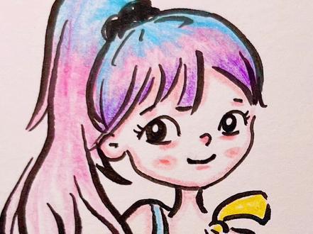 渐变色的高马尾辫女孩怎么画#简笔画 #创意美术 #创作灵感 #豆荚小助手 #可爱头像卡通 #干货分享 #漫画女孩