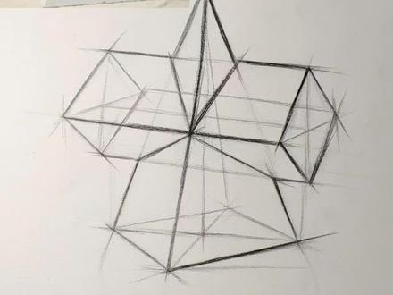 四棱锥长方体穿插体结构教程#素描 #素描基础