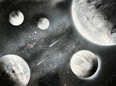 黑白星空教学,两种颜色就能画出高级感星空#绘画过程 #手绘 #治愈