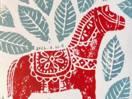 吹塑 纸版画:枣红马#画画 #手绘 #儿童版画 #拓印画