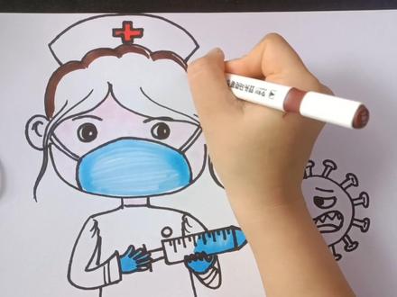 创意简笔画:用手掌来画最美白衣天使 #简笔画 #白衣天使 #病毒快走开