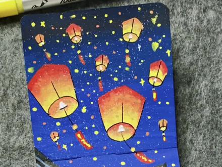 马上过年了,用丙烯马克笔画新年孔明灯祈福啦!简单易学!#丙烯马克笔 #孔明灯 #一起学画画 #绘画教程 #跟着抖音学画画