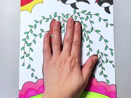 春天简笔画,植树节到了,拿出你的小手来画一棵柳树吧,简单易学#春天简笔画 #春天主题画 #植树节主题画 #幼儿美术 #手掌画