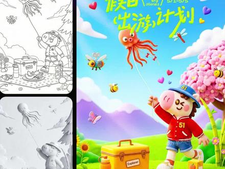 🌈AI线稿上色渲染+黏土风字效✅附提示词 #ai绘画
💥这期分享假日出游运营图懒人法🔥 不用手绘、不用建模,小白也能轻松做出高级感拉满的3D视觉海报,手残党直接抄作业!
📝从线稿→白模→渲染→字体,全流程干货,这次重点分享「线稿上色+3D黏土字效」这里借助了J1 ✨ MEnG
#IP海报#即梦Al#Seedance2.0#AI邪修神器