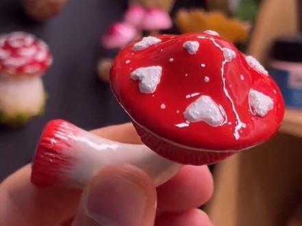 黏土蘑菇冰箱贴,手工diy #DIY #手工制作 #黏土教程