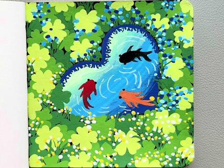 丙烯马克笔画【爱心湖里的幸运锦鲤】#丙烯马克笔绘画 #绘画教程 #零基础学画画 #手绘