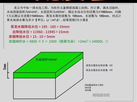 市政计算题:水池渗水量计算#二建市政 #一建市政 #市政计算题