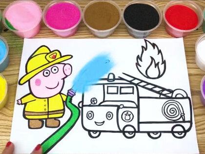 小猪佩奇消防员去救火-简笔画填色。