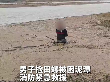 男子捡田螺被困泥潭,消防紧急救援。