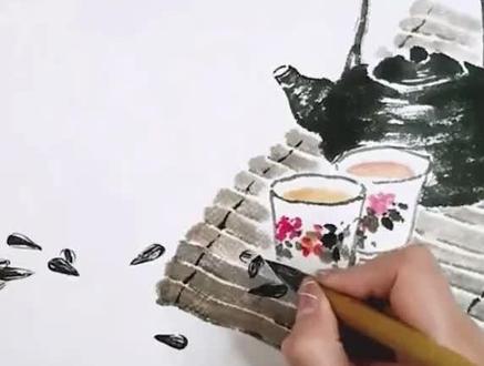 1分钟教你画茶壶#国画 #国画艺术 #国画教学