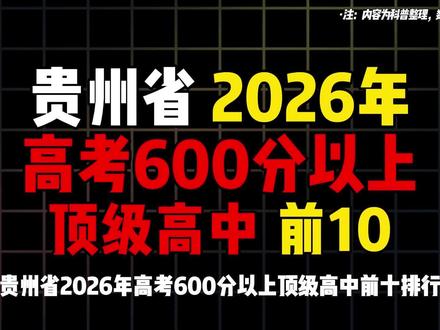 贵州省2026年高考600分以上顶级高中前十排行#贵州#高考#高中#学校#盘点