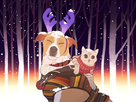 狗狗背着猫咪去探险,动物界的神雕侠侣~#画一只喵 #宠物 #原创漫画