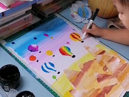 创意儿童画《土耳其热气球》海绵和夹子就可以画热气球🎈哦!#创意画 #幼儿园 #亲子 #手工